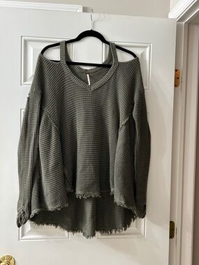 Free PeopleWashed Distressed Waffle Knit Sweater